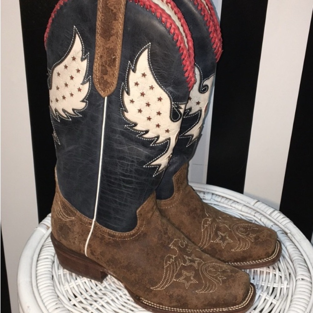 JB Dillon Morning Glory Woman’s Cowboy Boot Square Toe Genuine Leather Size 7B